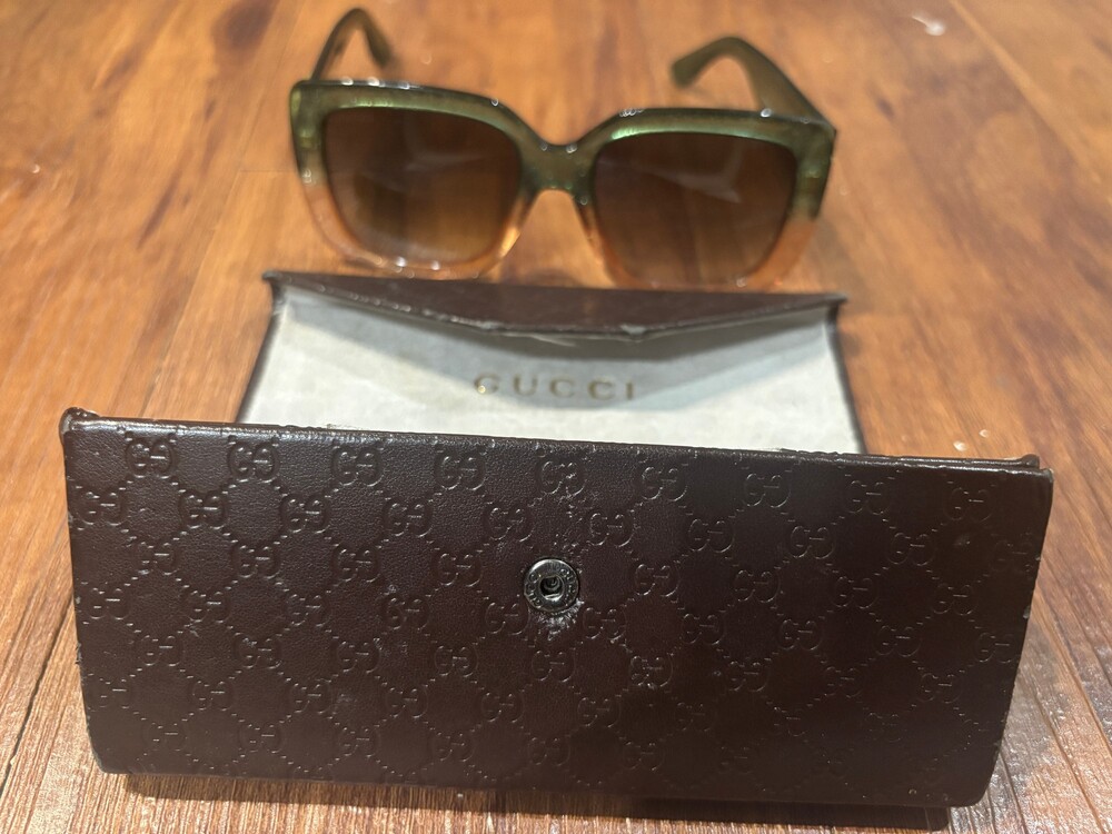 Gucci Square Sunglasses Green Brown Gradient Frames Women